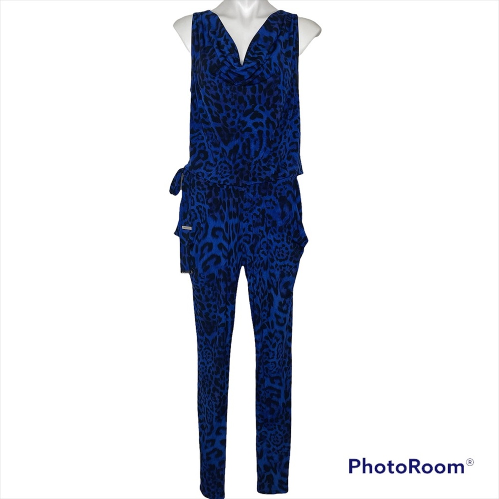 Michael Michael Kors Sleeveless Jump Suit Medium Blue Black Leopard Print